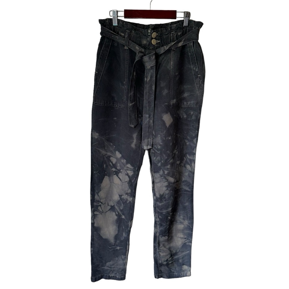 Lucky Brand Black Tie Dye High Waist Paper Bag Front Tie Linen Blend Pants 0/25